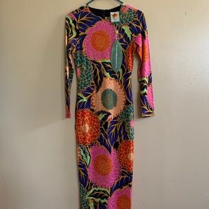 Farm Rio Women's Black Vintage Garden Long sleeve midi dress